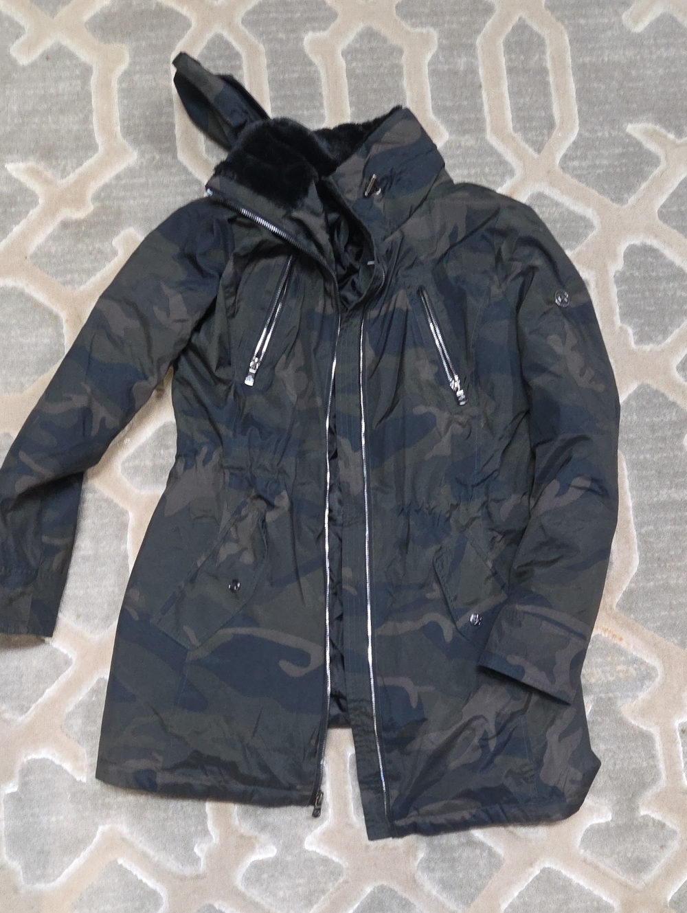 Michael Kors Black and Olive Camo Quilted Jacket